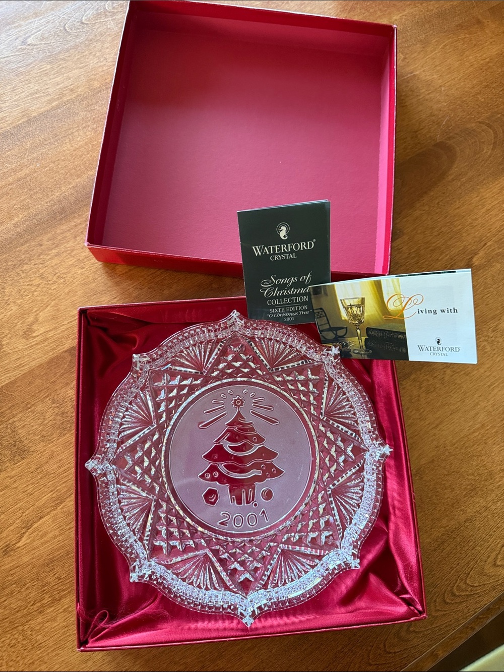 Waterford Crystal Clear Holiday Collector Plate with Red Presentation Box